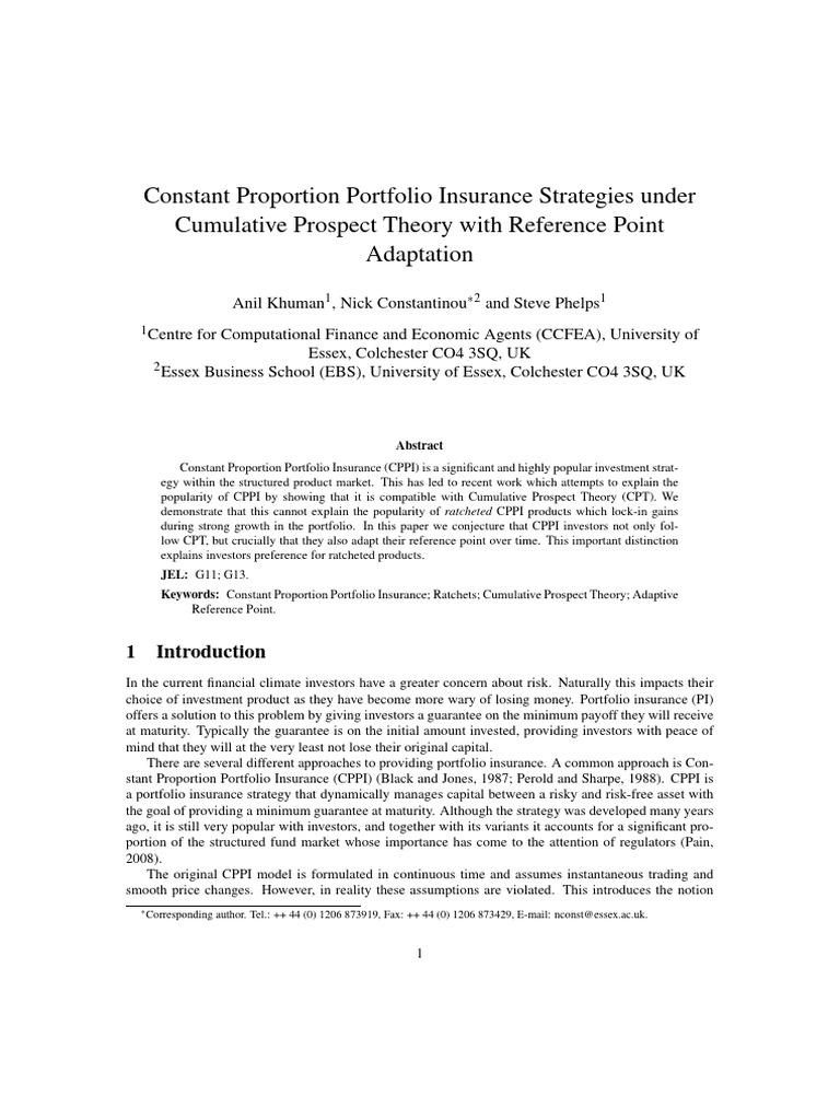 CPPI Strategies and Reference Point Adaptation | PDF | Risk Aversion ...