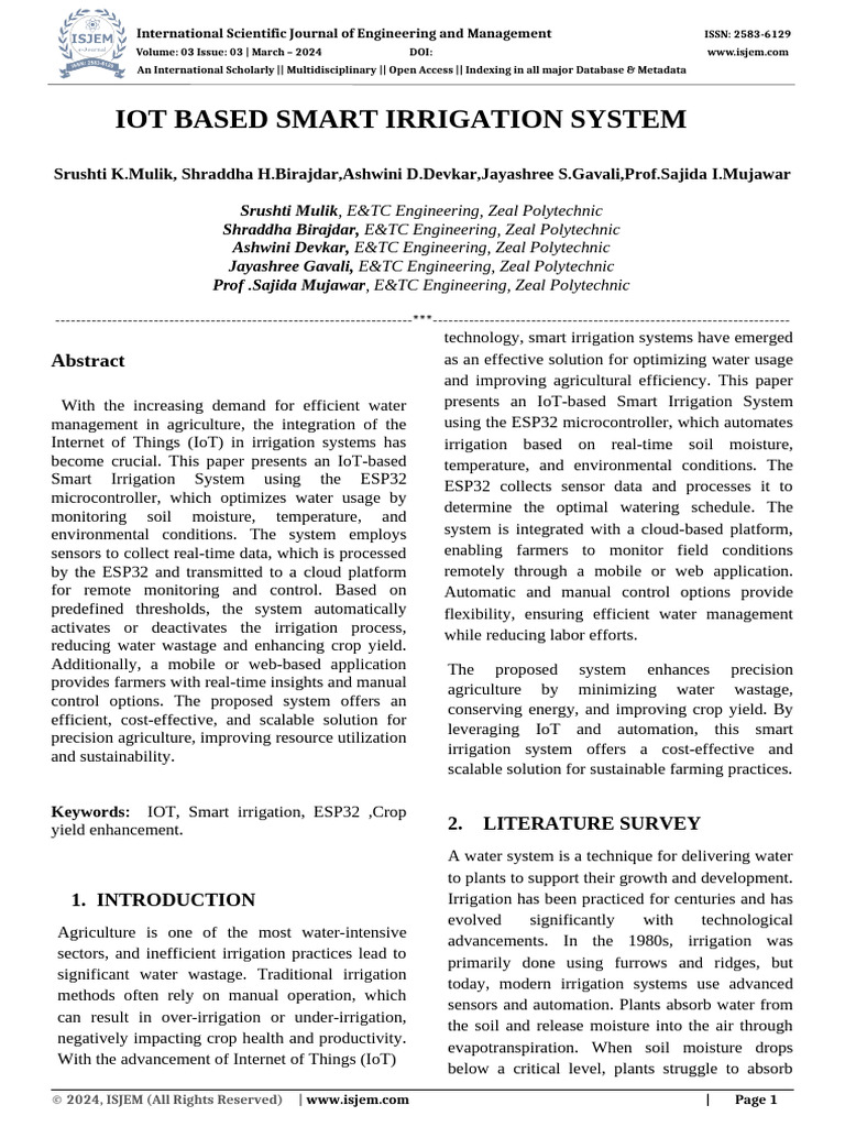 IoT-Based Smart Irrigation System | PDF | Internet Of Things | Automation