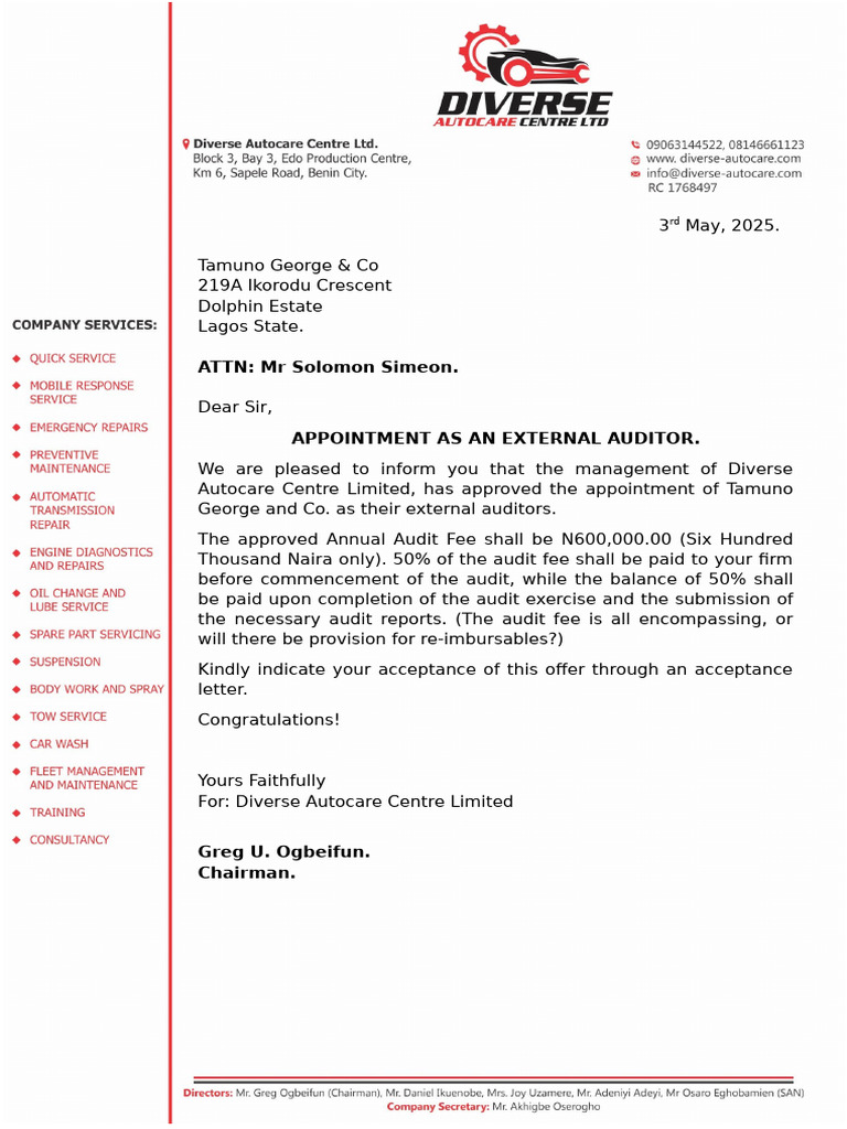 Appointment of Ext Auditor | PDF