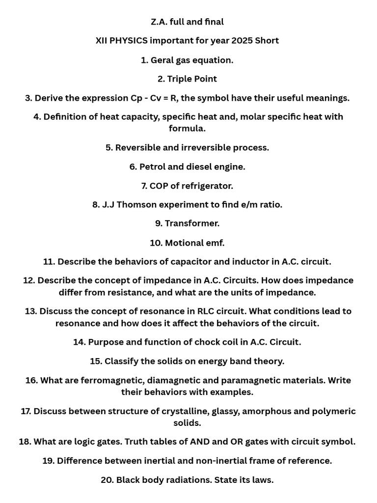 Key Physics Concepts for 2025 Exam | PDF | Inductor | Heat
