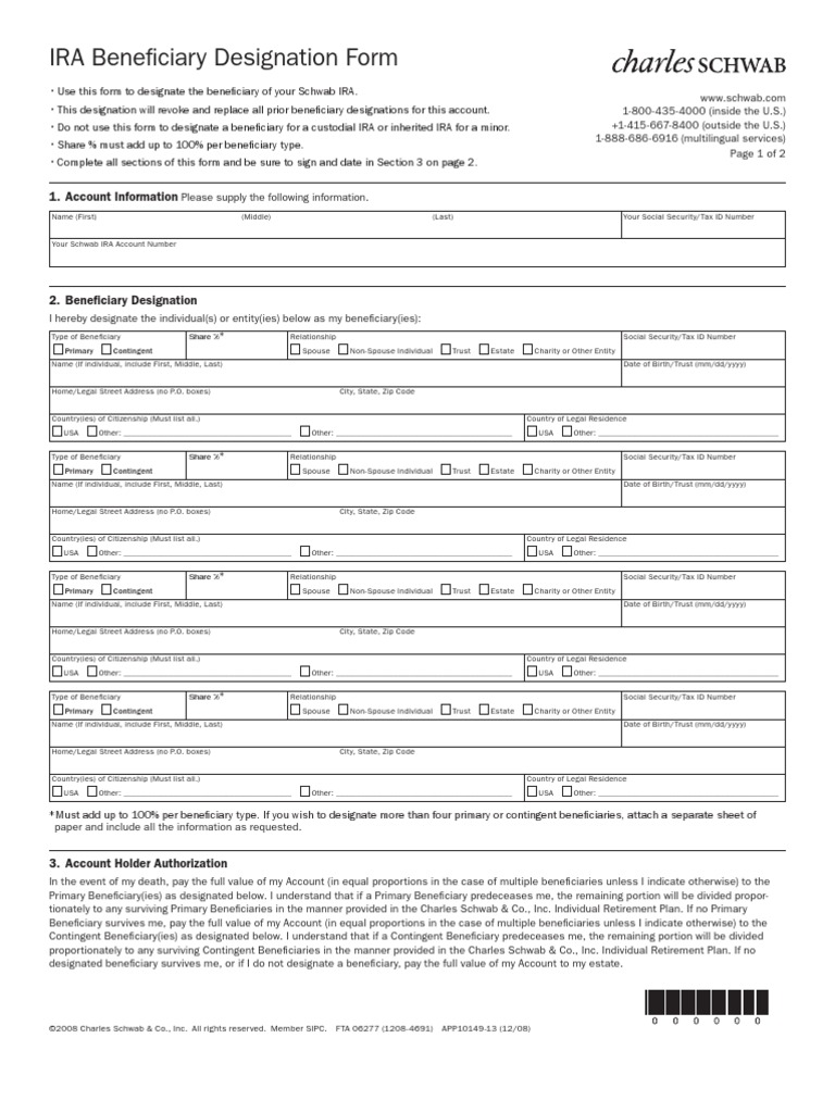 Schwab IRA Beneficiary Designation Form | PDF | Trust Law | Charitable ...