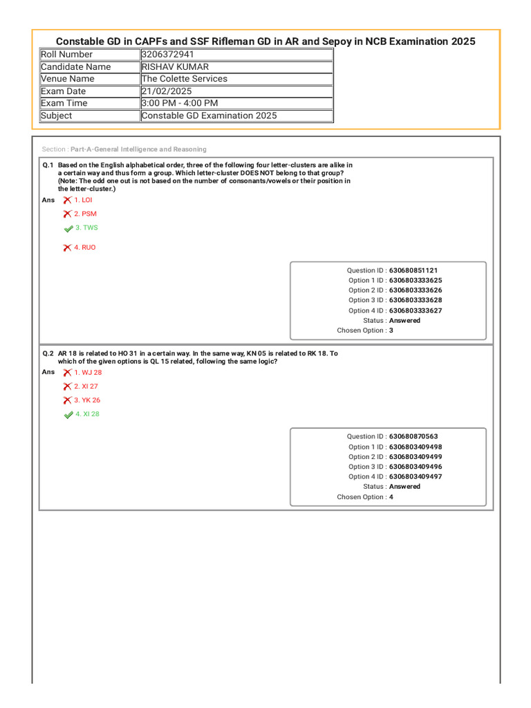 General Intelligence and Reasoning Test | PDF