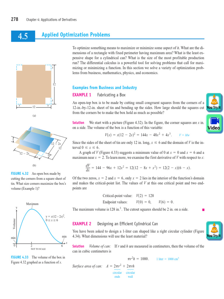 Applied Optimization Problems in Calculus | PDF | Function (Mathematics ...