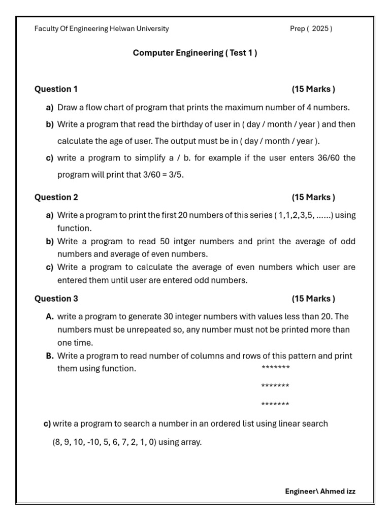 Computer Engineering Test Questions 2025 | PDF | Matrix (Mathematics ...