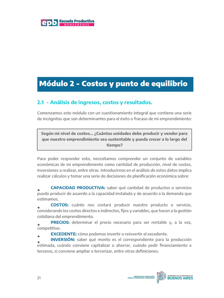 Costos y Punto de Equilibrio en Emprendimientos | PDF | Bancos ...