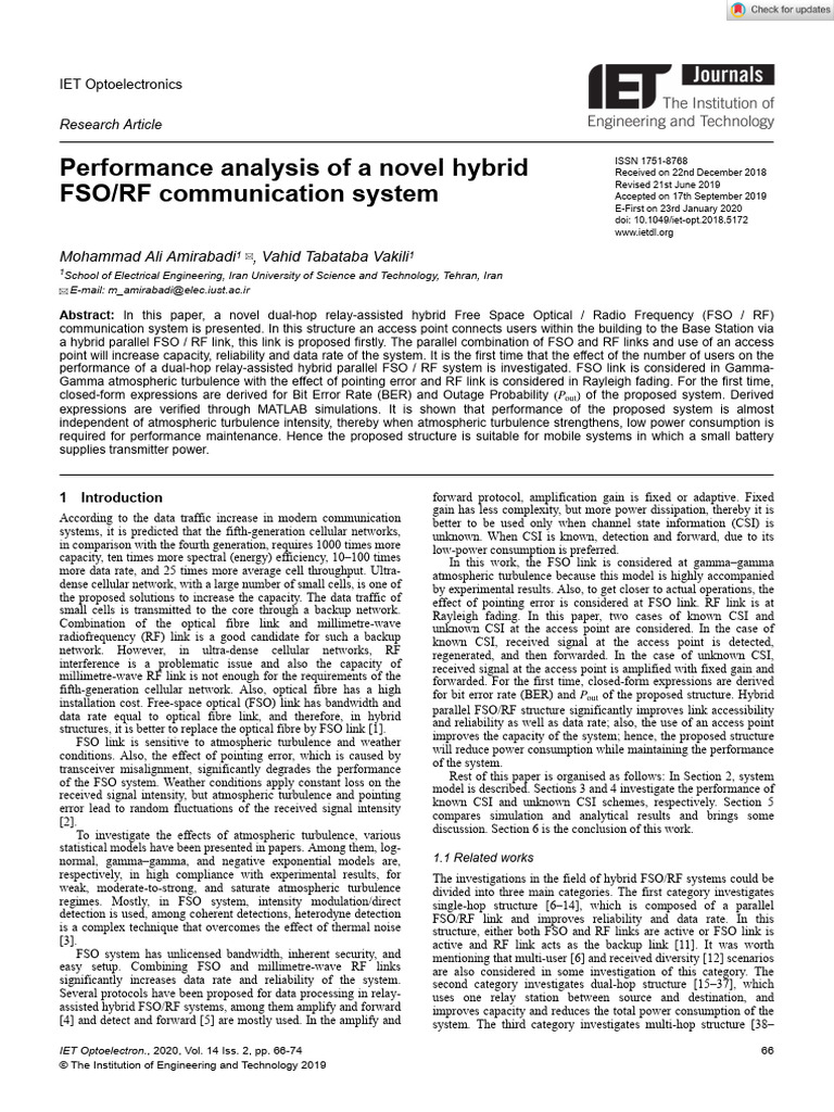 Hybrid FSO/RF Communication System Analysis | PDF | Fiber Optic ...