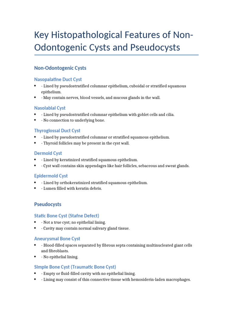 Histopathology of Non-Odontogenic Cysts | PDF