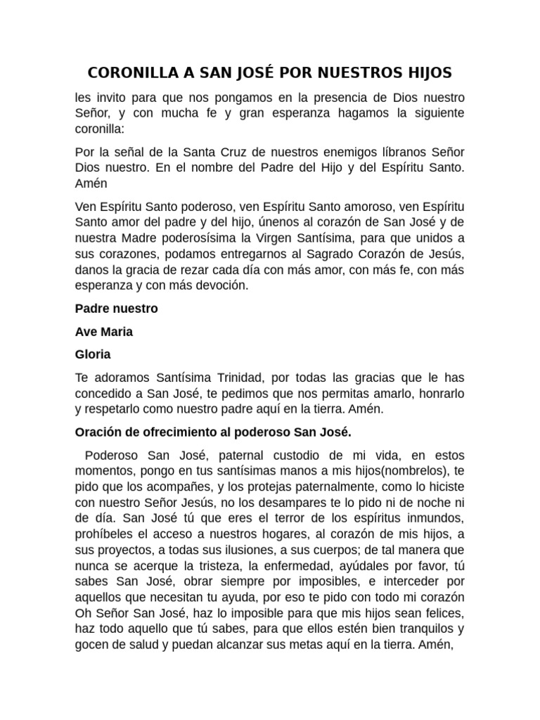 Coronilla A San José Por Nuestros Hijos | PDF | Oración | María, madre ...