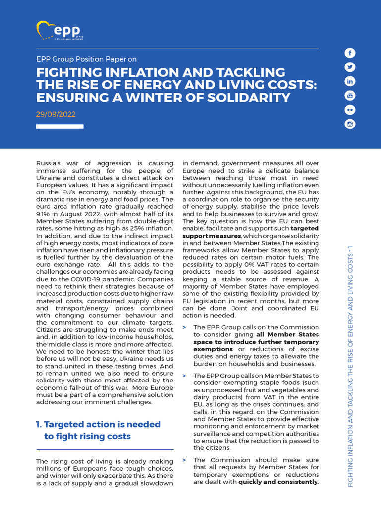 EU Strategies to Combat Rising Costs | PDF | Cost Of Living | European ...