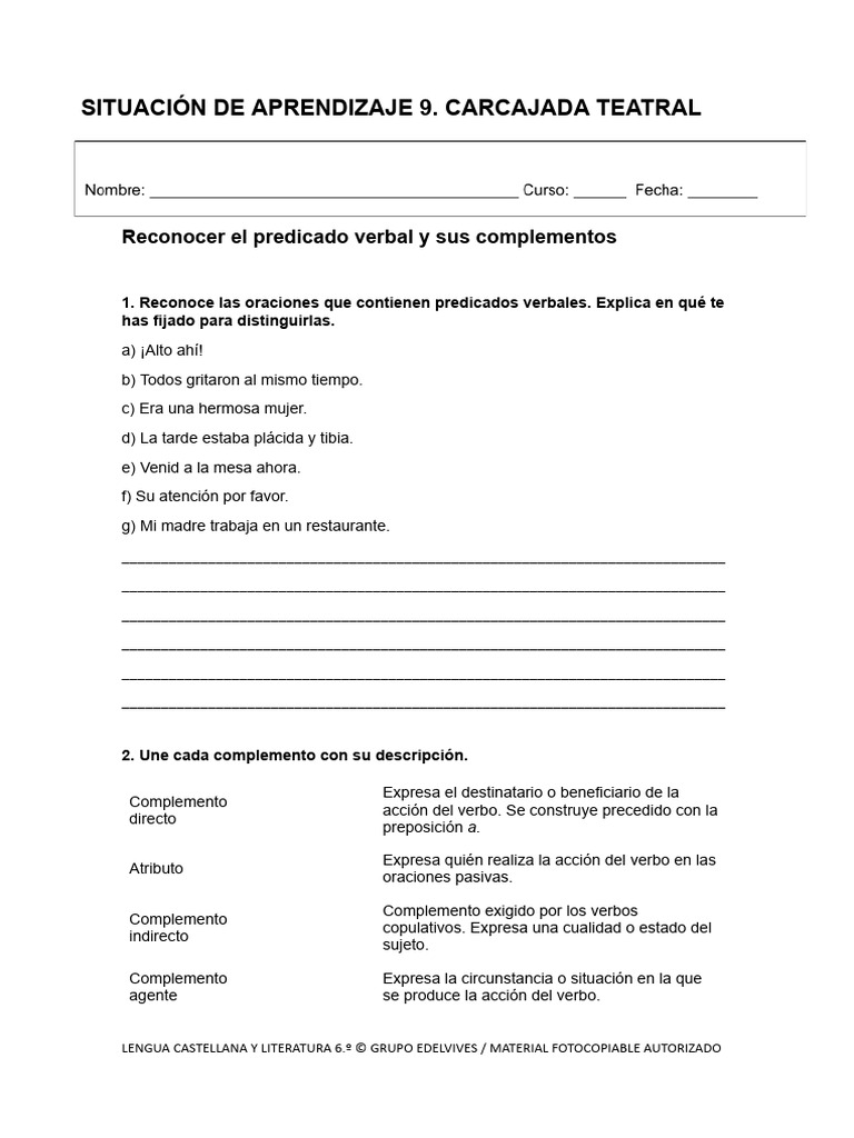 SA9 Pred Verbal Compl | PDF | Verbo | Asunto (gramática)