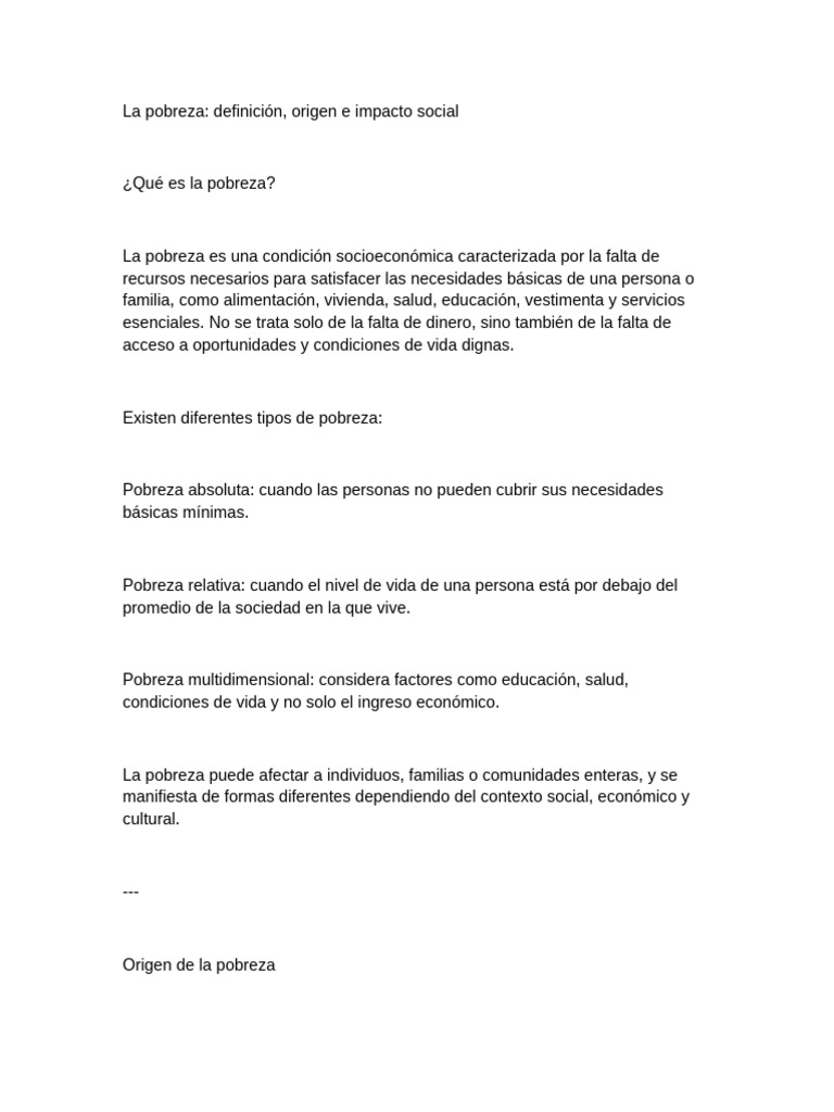 Causas e Impacto de la Pobreza Social | PDF | Pobreza | Pobreza e ...