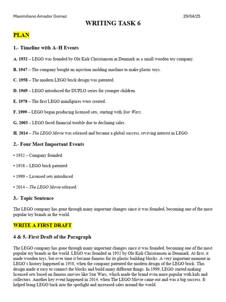 WRITING TASK 6 final | PDF | Lego | Toys