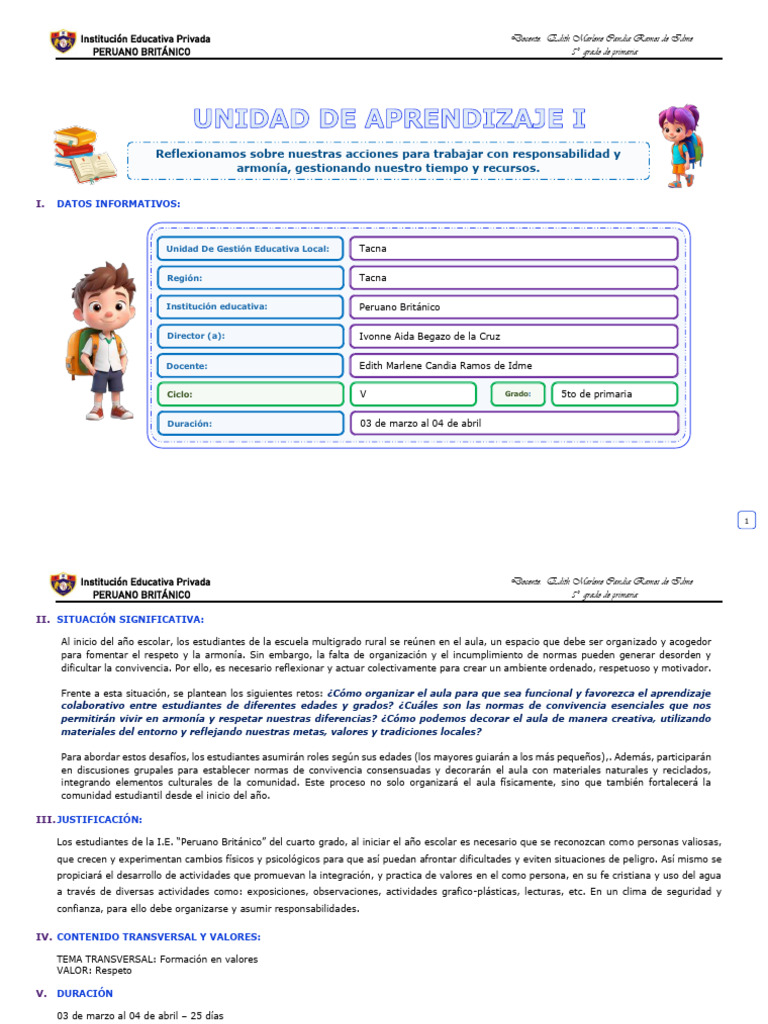 Unidad de Aprendizaje 2025: Primaria | PDF | Sentidos | Salón de clases