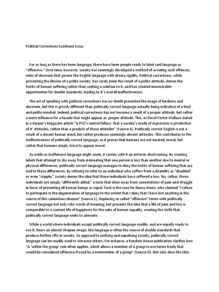 Political Correctness Synthesis Essay PDF Political Correctness
