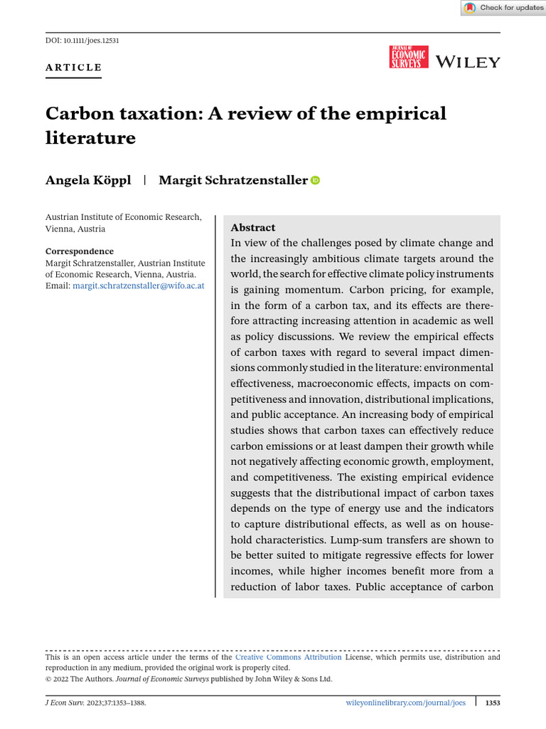 Carbon Taxation: Empirical Insights | PDF | Carbon Tax | Taxes