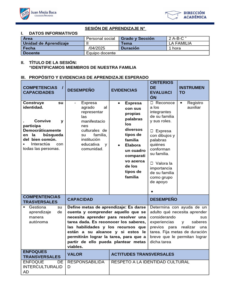 Sesion de Personal Social - LA FAMILIA 2 UNIDAD | PDF | Aprendizaje ...