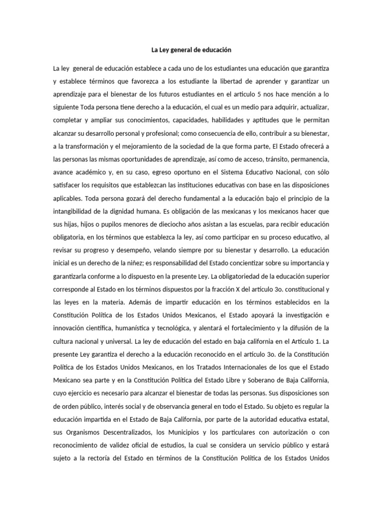 Ley General de Educación en México | PDF | Estado (política) | México