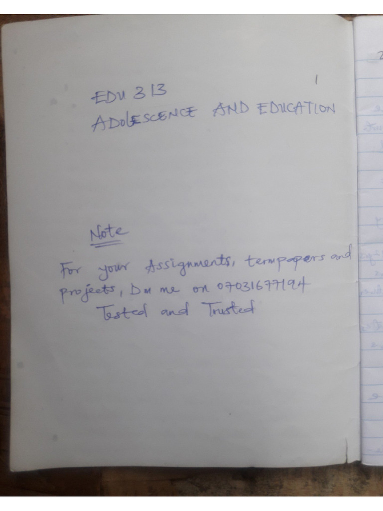 Adolescence and Education Edu 313 | PDF