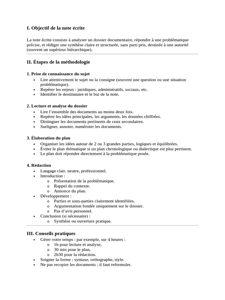 Guide de rédaction d'une note écrite | PDF
