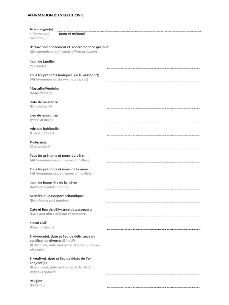 Affirmation du statut marital | PDF
