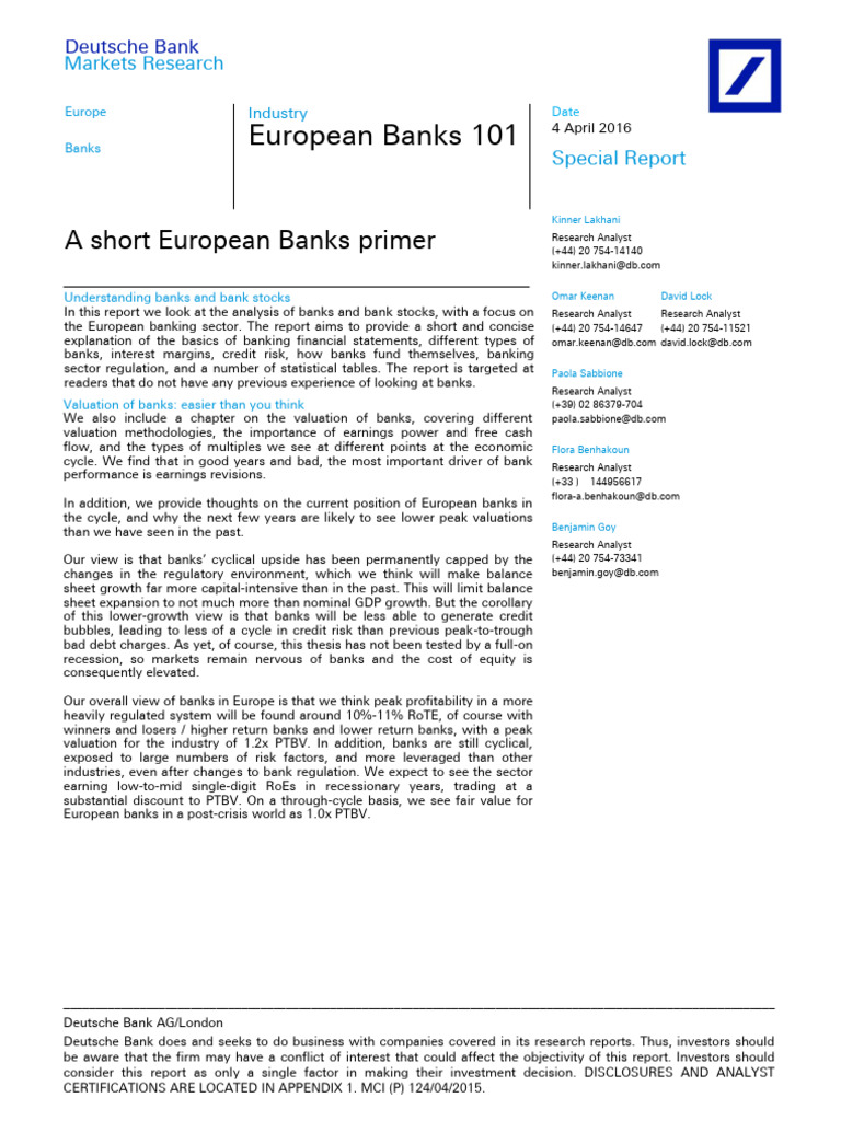 European Banks Primer: Key Insights | PDF | Banks | Deposit Account