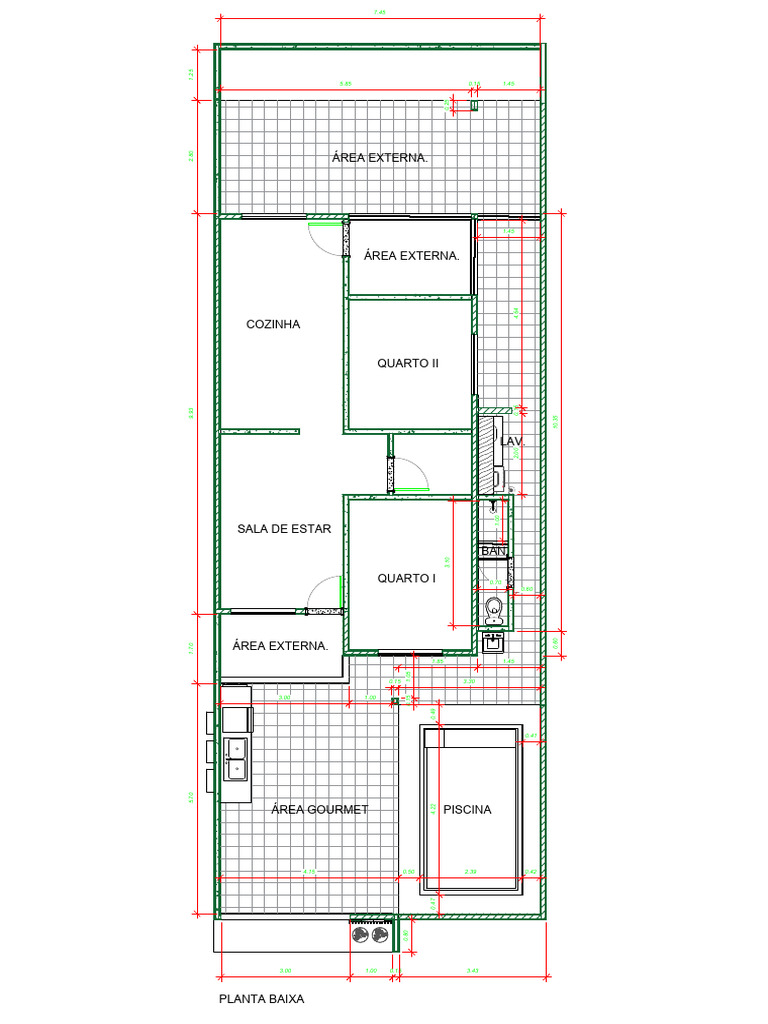 Planta Baixa Casa 5x15 com 3 Quartos | PDF