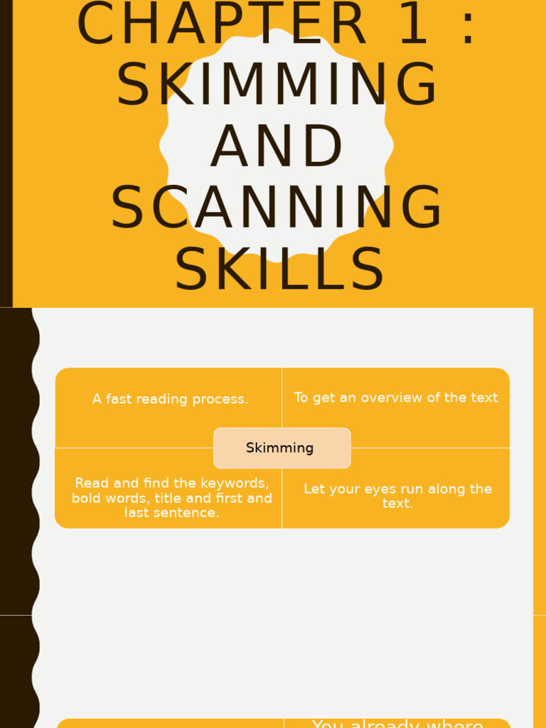 Skimming and Scanning Reading Techniques | PDF | Teachers | Learning