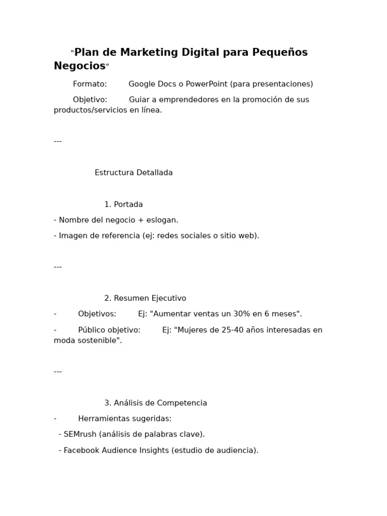 Plan de Marketing Digital para Pequeños Negocios | PDF | Publicidad ...