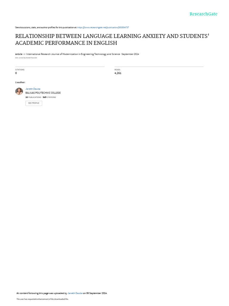 Relationship Between Language Learning Anxietyand Students Academic ...