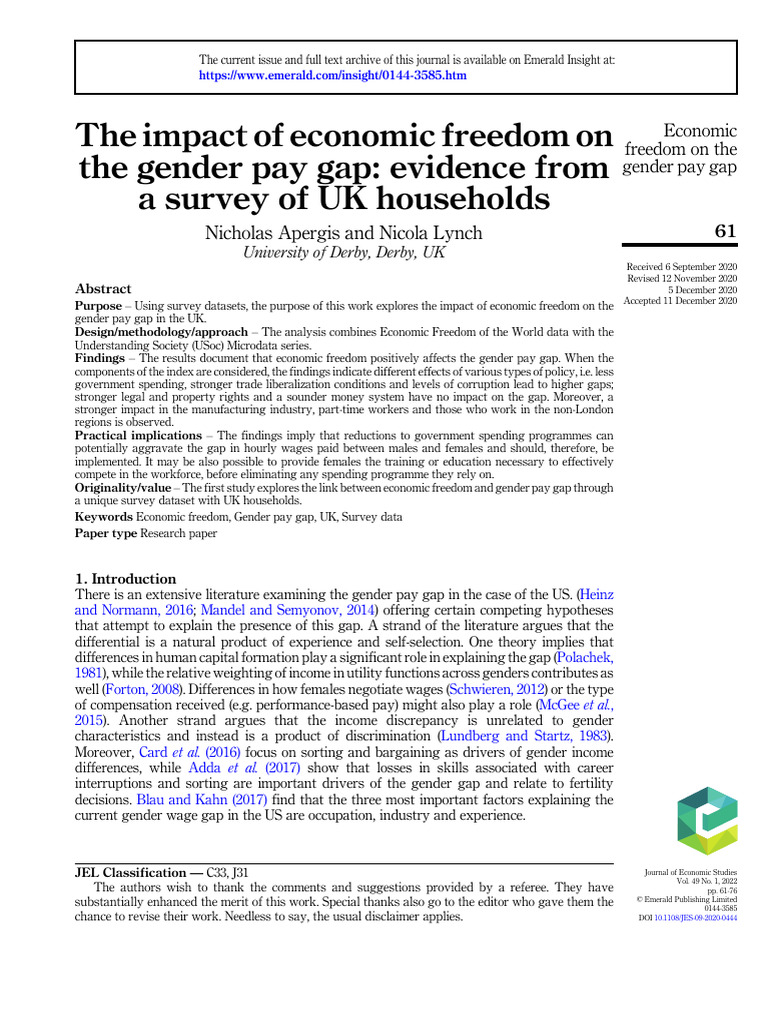 The Impact of Economic Freedom On The Gender Pay Gap - Evidence From A ...