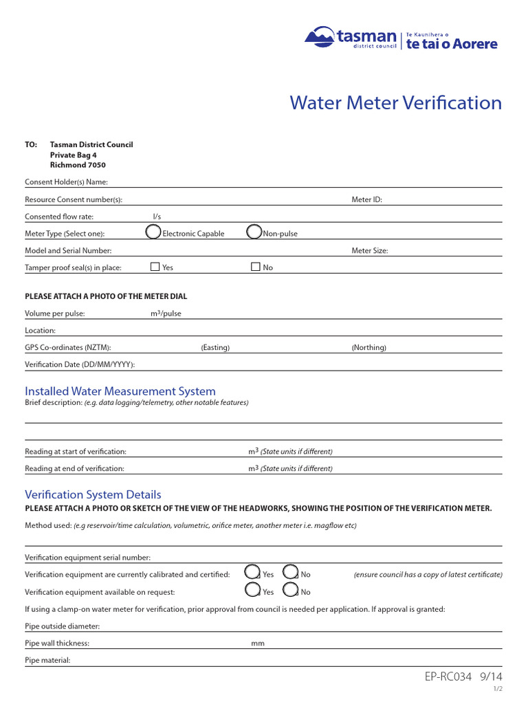 Water Meter Verification Form | PDF | Flow Measurement