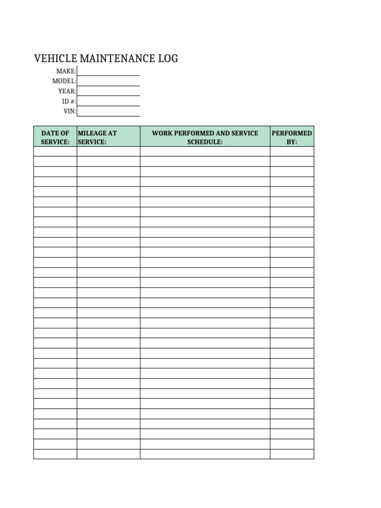 Vehicle Maintenance Log Template | PDF