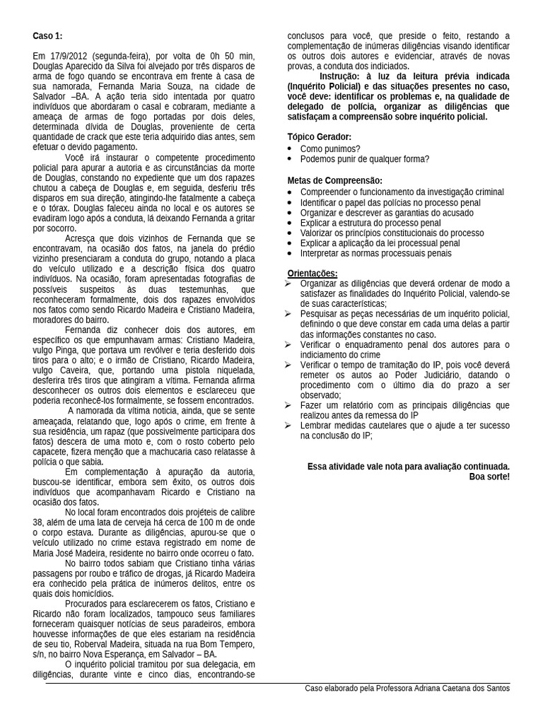 1º CASO PRÁTICO - INQUÉRITO POLICIAL | PDF | Polícia