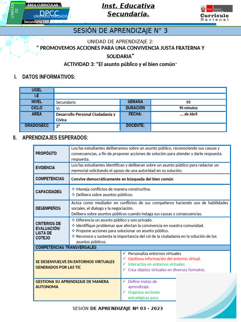 Acciones para Convivencia Justa en Secundaria | PDF | Aprendizaje ...