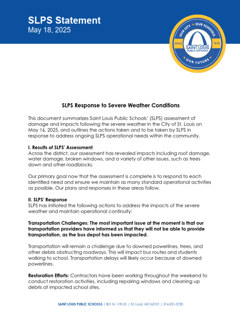 SLPS Severe Weather Response Plan | PDF | Tornadoes | Weather Hazards