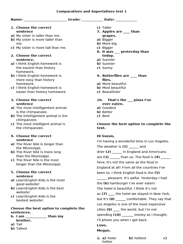 Comparative and Superlative Test PDF | PDF