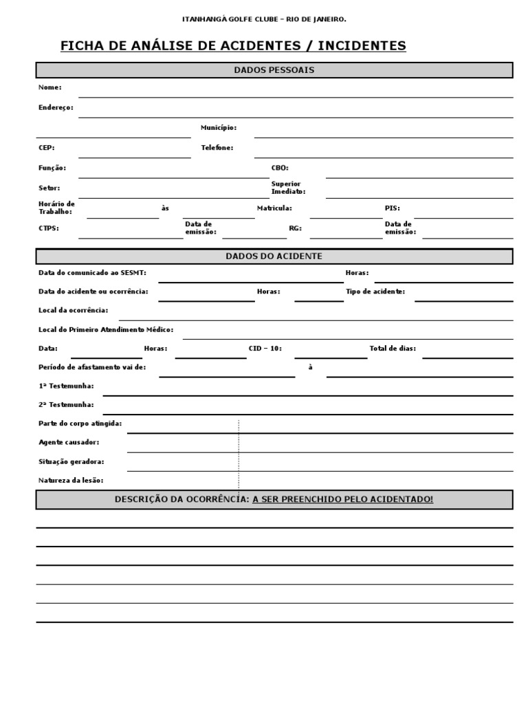 Ficha de Analise de Acidentes PDF