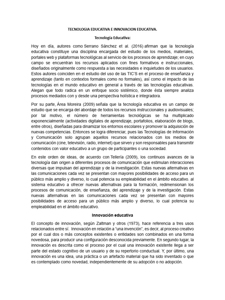 Tecnologia Educativa e Innovacion Educativa | PDF | Enseñando | Plan de ...