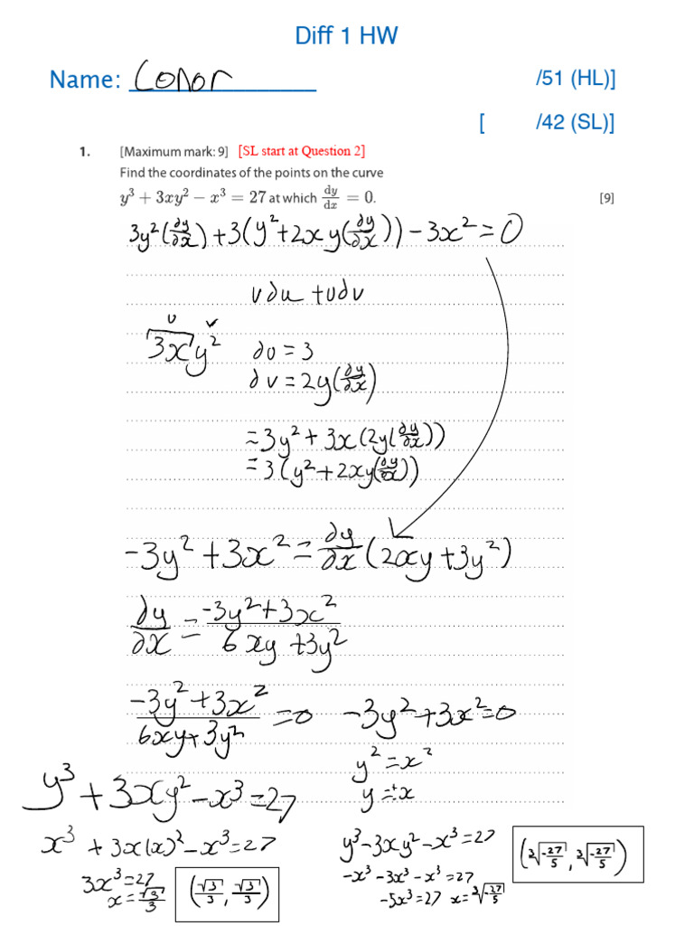 Calculus Homework Solutions and Analysis | PDF
