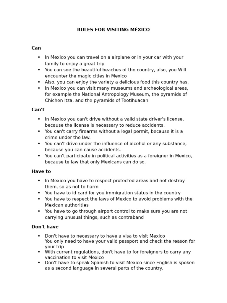 Rules For Visiting México | PDF