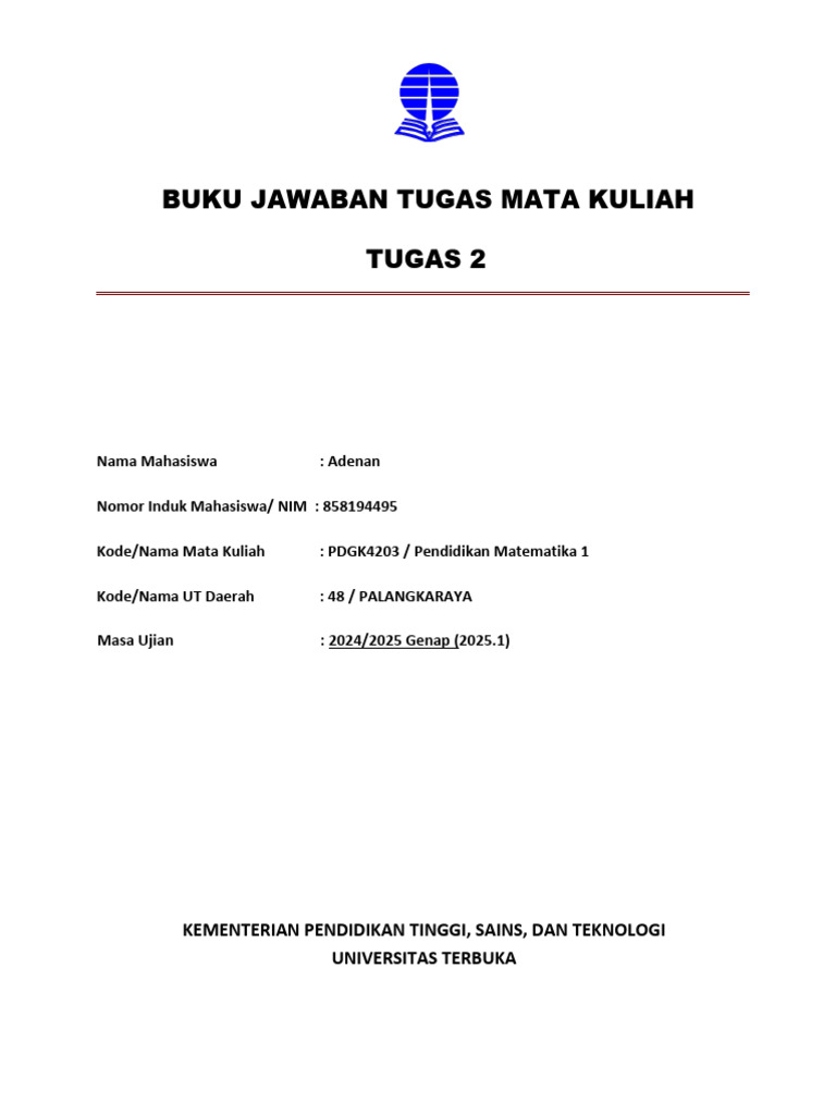 Tugas 2 PDGK4203 Pendidikan Matematika 1 | PDF