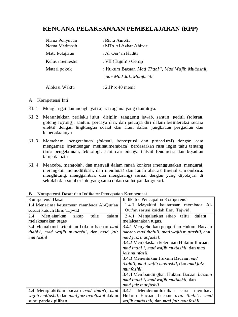 RPP - Microteaching Qurdits Kelas 7 | PDF