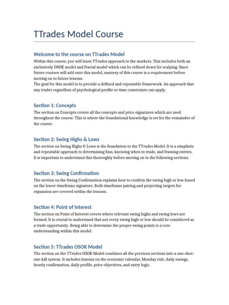 TTrades Model Course Overview | PDF | Candle | Chemical Equilibrium