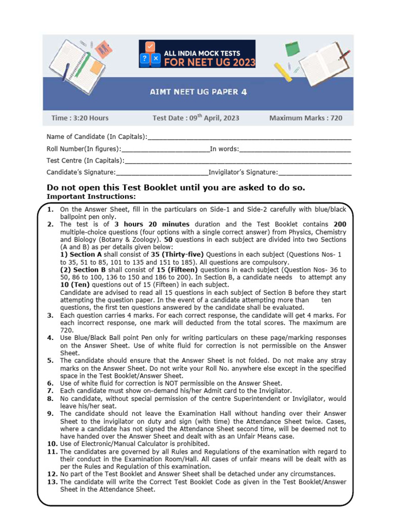AIMT Exam Instructions and Syllabus | PDF | Waves | Physical Sciences