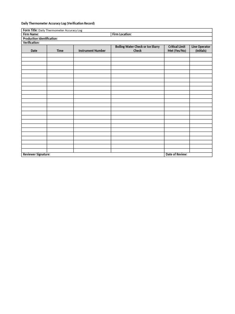 Daily Thermometer Accuracy Log | PDF