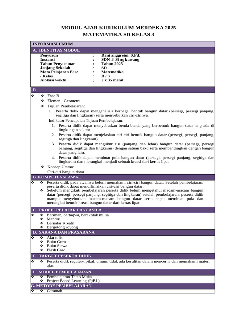 Modul Ajar Matematika SD Kelas 3 | PDF