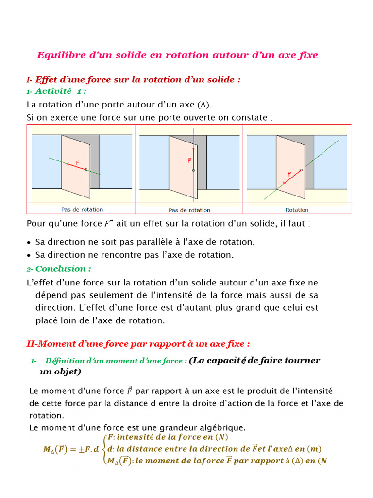 Effets des forces sur la rotation d'un solide | PDF