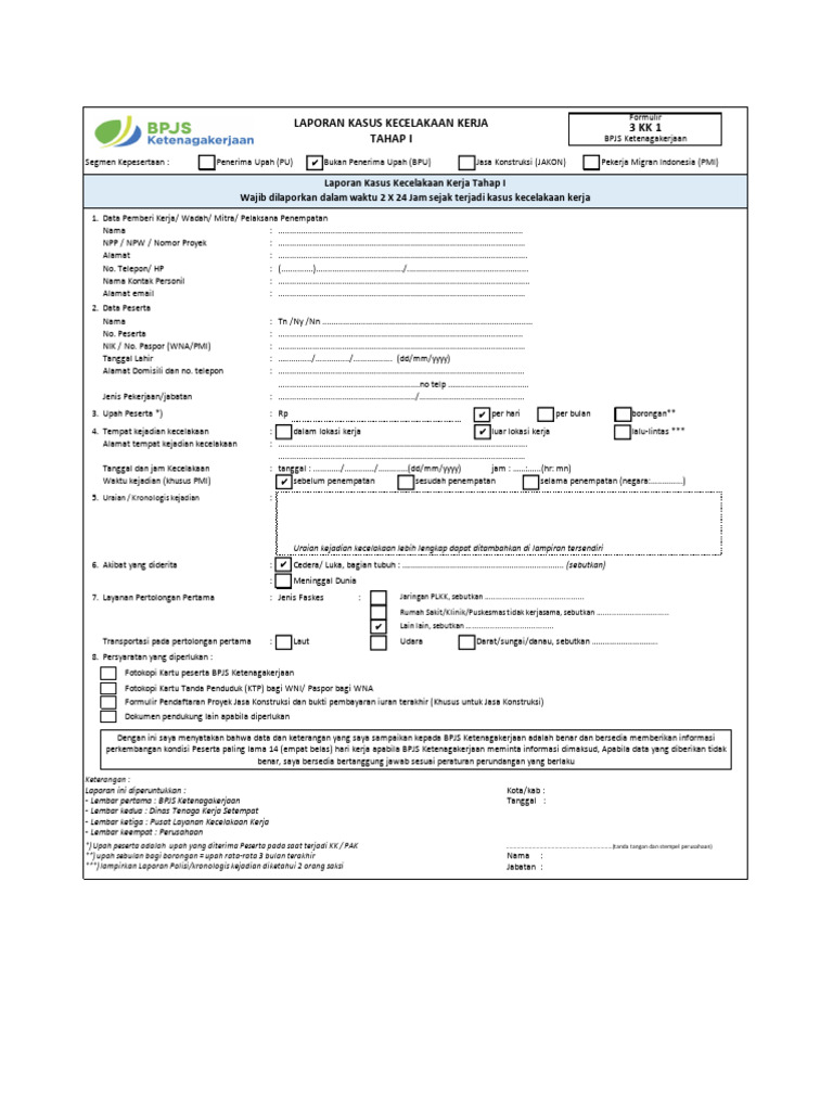 Formulir 3KK1 BPJS Ketenagakerjaan MODIF NEW | PDF