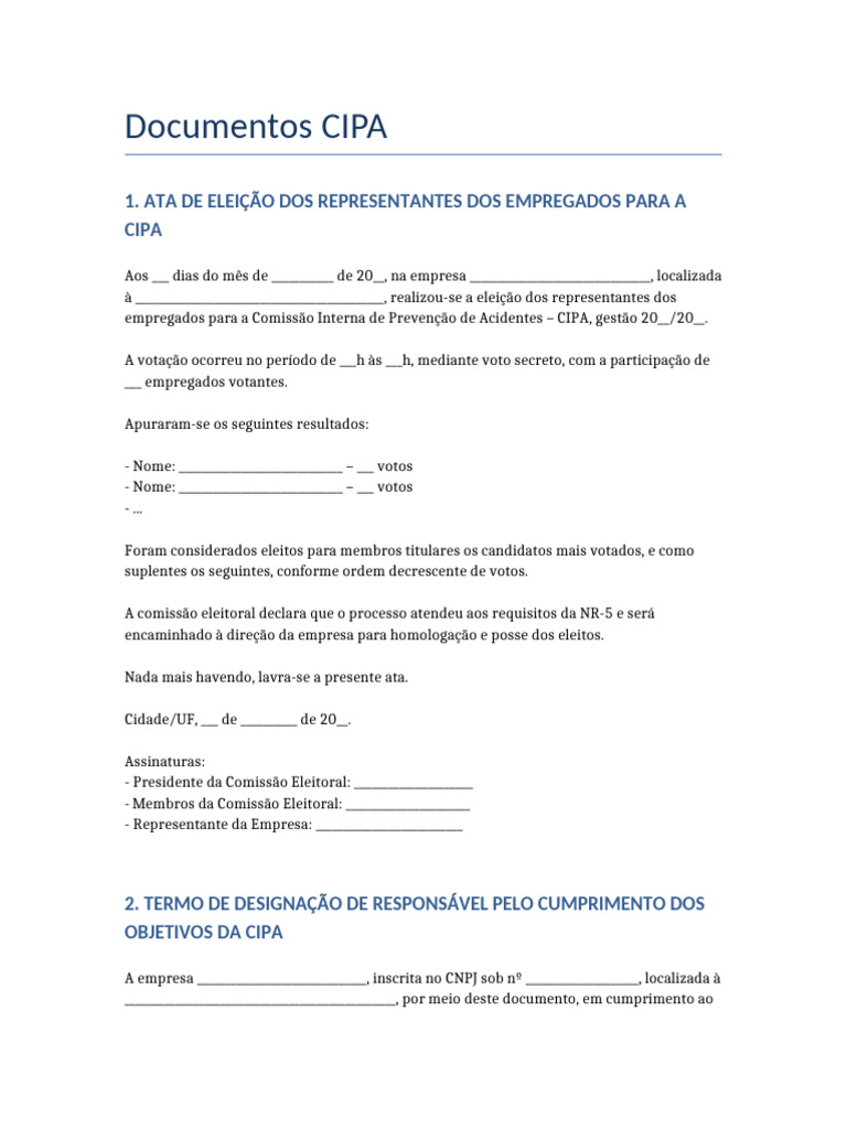 Documentos CIPA: Eleição e Designação | PDF