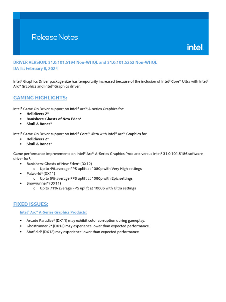 Intel Graphics Driver 31.0.101 Updates | PDF | Computing | Computer ...